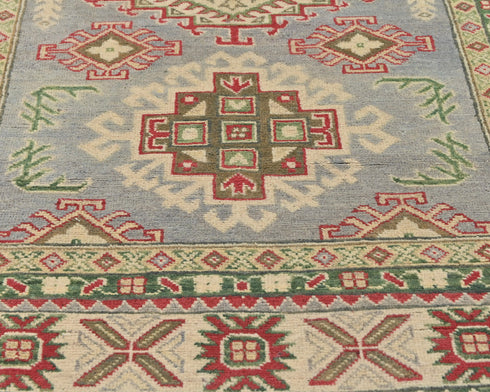 4x6 Gray Kuba Afghan Hand Knotted Wool Area Rug